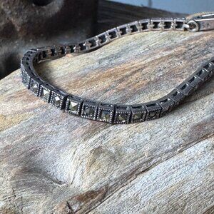 Vintage Sterling Silver 925 Marcasite Link Bracelet 7" With Secure Clasp 13.38g